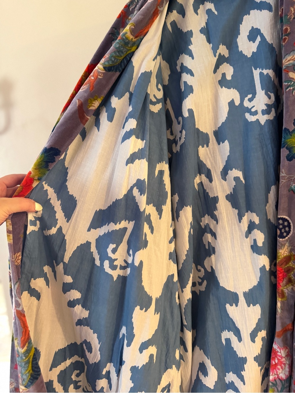 Oversized Boho Velvet Floral Kimono Duster in Slate Gray with Red Accents - Picture 8 of 8